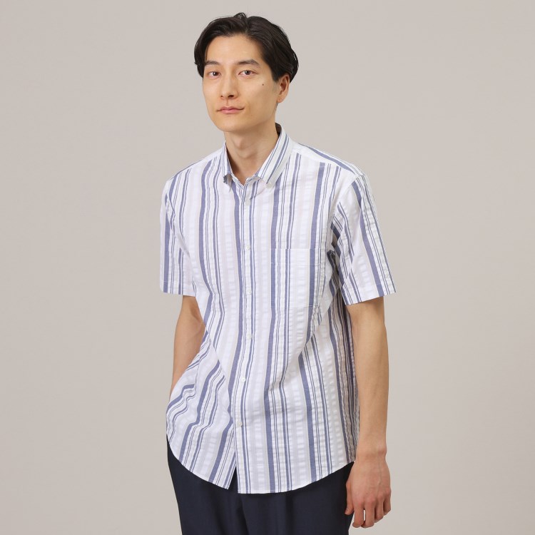 タケオキクチ(TAKEO KIKUCHI)の【快適/軽羽織】日本製 サッカー ストライプ シャツ カジュアルシャツ