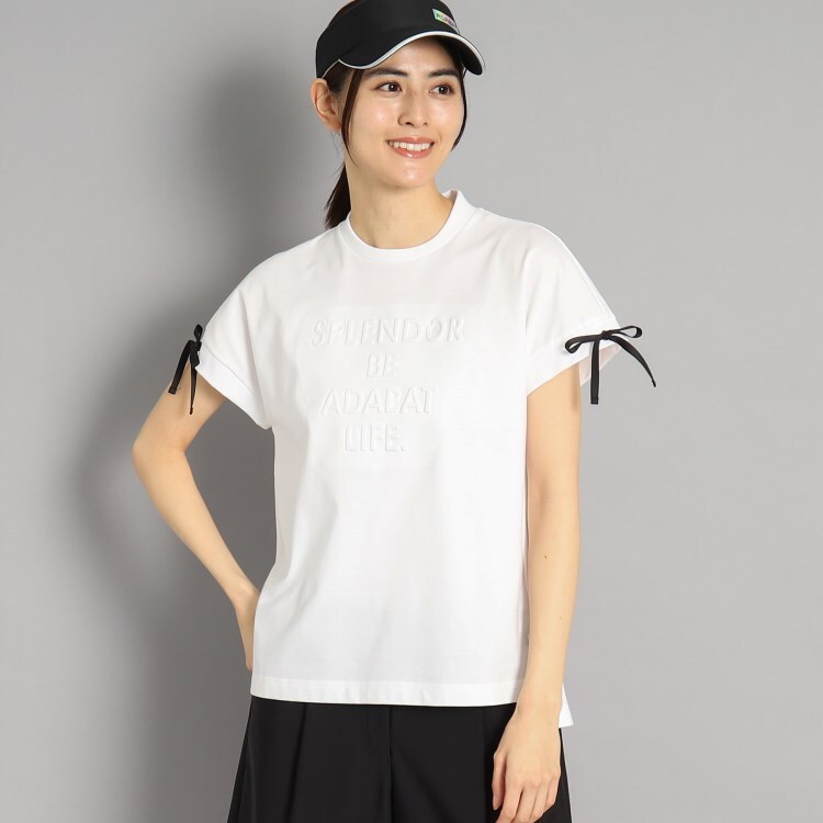 アダバット(レディース)(adabat(Ladies))のロゴデザイン リボン付き フレンチスリーブTシャツ
