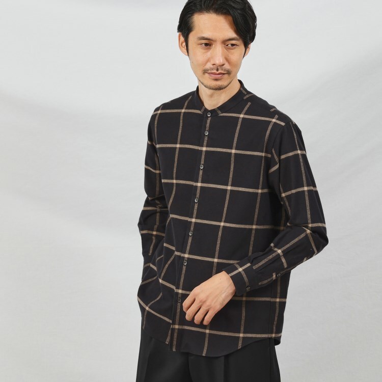 タケオキクチ(TAKEO KIKUCHI)のソフトタッチ ウインドウペン バンドカラーシャツ カジュアルシャツ